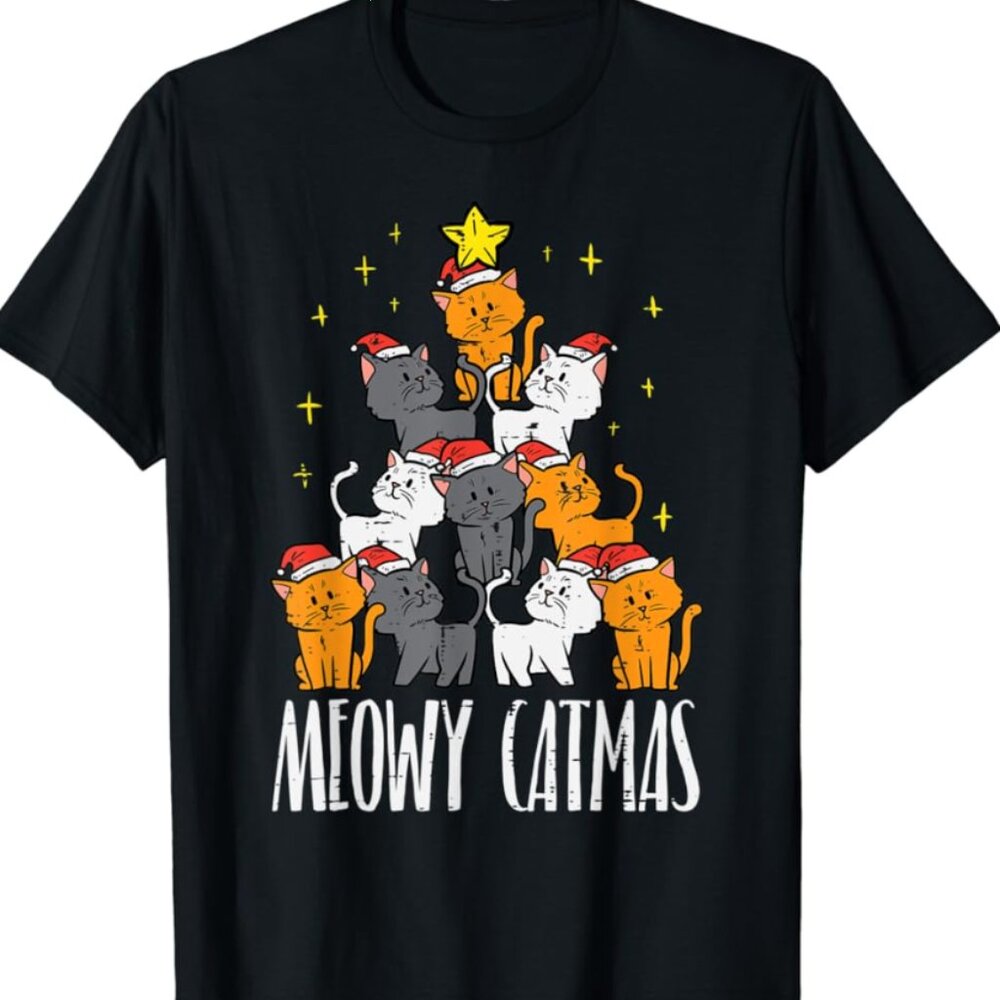 Meowy Catmas Cat Christmas Tree Xmas Pajamas PJs Women Girls T-Shirt